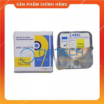Nhãn in MAX PT-312Y - Chữ đen nền vàng 12MM x 8M - Dùng cho máy in ống MAX [Hàng nhập khẩu]