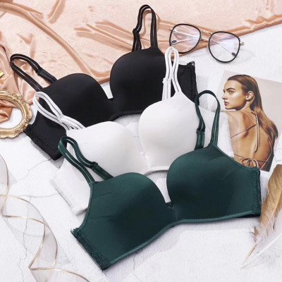 Bộ Lót Nữ Trơn Mút Vừa Không Gọng Phối Ren Lưng B04 – Set 3 Áo Màu Đen, Trắng, Xanh Rêu