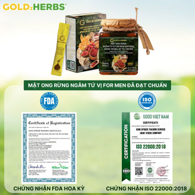 Mật ong rừng ngâm tứ vị For Men GoldzHerbs, 100% mật ong nguyên chất – Hũ 300g/ Hộp 15 gói