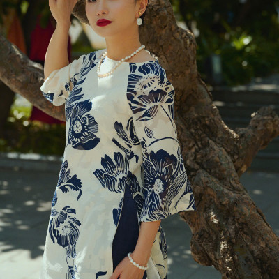 Áo Dài Cổ Thuyền Mẫu Đơn ADA013 thời trang thiết kế Hity