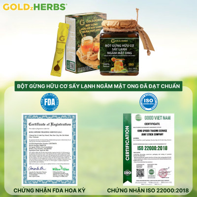 Hàng chính hãng - Bột gừng hữu cơ sấy lạnh ngâm mật ong GoldzHerbs, 100% mật ong nguyên chất – Hũ 300g/ Hộp 15 gói