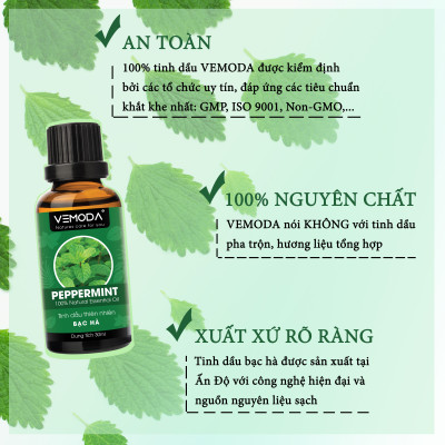 Tinh dầu Bạc hà cao cấp 50ML Peppermint. Tinh dầu xông phòng Vemoda giúp xông phòng, khử mùi, thanh lọc không khí, thư giãn, kháng khuẩn, giải cảm, xua đuổi côn trùng, chăm sóc răng miệng