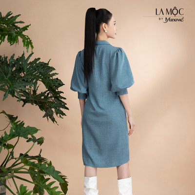 Đầm xô lụa sơmi xanh jeans thêu La Mộc LM022425
