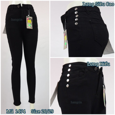 Quần Jean Nữ Lưng Cao Màu Đen Tuyền Lưng Kiểu Size 26 -29