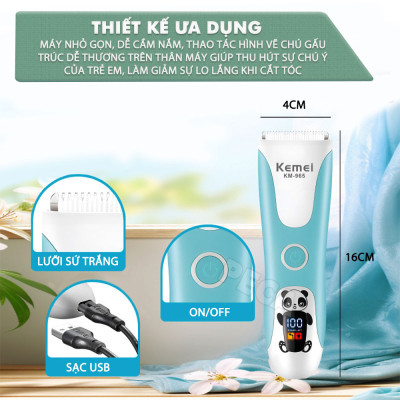 Tông đơ cắt tóc trẻ em Kemei KM-965 có thể cắt tóc, chấn viền cạo tóc dùng được cho trẻ sơ sinh - Hàng chính hãng