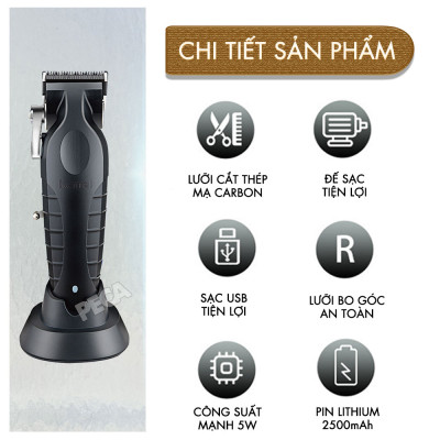 Tông đơ cắt tóc chuyên nghiệp Kemei KM-2296 lưỡi cắt mạ carbon công suất mạnh mẽ 5W pin khỏe lithium - Chính hãng