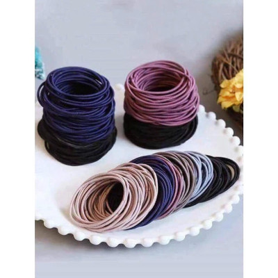 Set 100 dây chun buộc tóc trơn nhiều màu co giãn tốt đựng trong túi zip tiện lợi, có thể tái sử dụng Nhung Voi Nữ