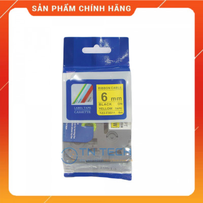 Nhãn In Tz2-FX611 - Đen nền vàng 6mm x 8m - Dùng cho máy in BROTHER - AIMO - PUTY [Hàng Nhập Khẩu]