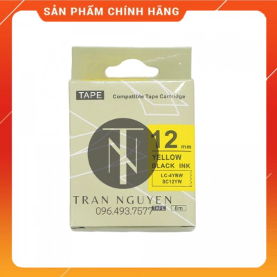 [Combo 5 cuộn] Nhãn in Tepra SC12YW (LC-4YBW) - Chữ đen nền vàng 12mm x 8m - Hàng nhập khẩu