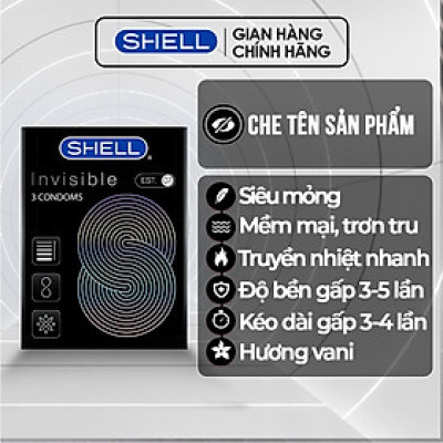 Bao cao su Shell Invisible siêu mỏng, chống tuột, kéo dài thời gian - Hộp 3 cái | SHELL CHÍNH HÃNG