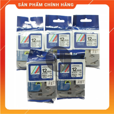 [Combo 3 hộp] Nhãn In đa lớp Tz2-231 - Đen nền trắng 12mm x 8m - Hàng nhập khẩu