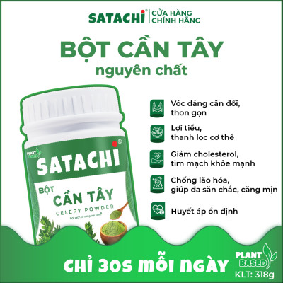 Bột Cần Tây nguyên chất SATACHI. Giảm huyết áp, tim mạch khỏe mạnh, giảm cân hiệu quả, thanh lọc cơ thể. Hộp 98g và 318g