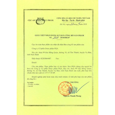 Siro Ho Hen PQA Hỗ Trợ Thông Thoáng Đường Thở Cho Người Hen Suyễn Hộp 125ml