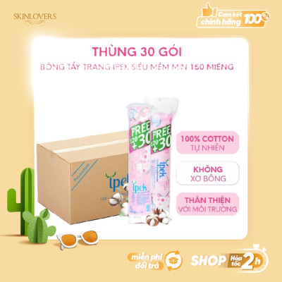[ Tặng 1 gói bông Care4u 233 miếng ] Combo 1 thùng bông tẩy trang Ipek 150 miếng ( 30 gói x 150)