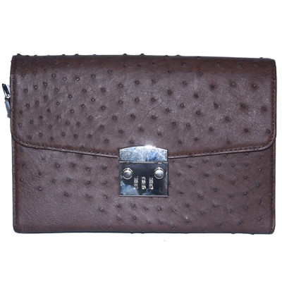 HC6451-52-53-54 - Túi cầm tay nữ Huy Hoàng da đà điểu màu đen, nâu đất, vàng bò, nâu đỏ