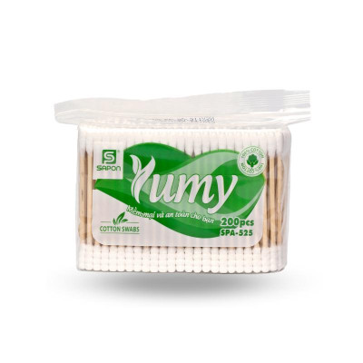 Tăm Bông Vệ Sinh YUMY Thân Trúc Túi Zip – Combo 6 Túi x 200 Que (TB01-525), Mềm Mịn, Không Rụng Sợi