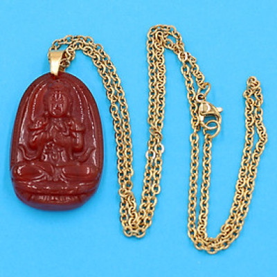 Dây chuyền phật Đại Nhật Như Lai - thạch anh đỏ 3.6cm DIVTOB5 - dây inox - tuổi Mùi, Thân