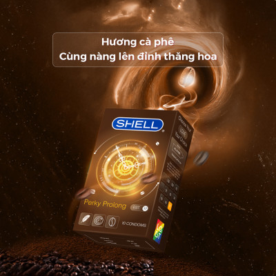 Bao cao su Shell Perky Prolong kéo dài thời gian, hương cà phê - Hộp 10 cái | SHELL CHÍNH HÃNG