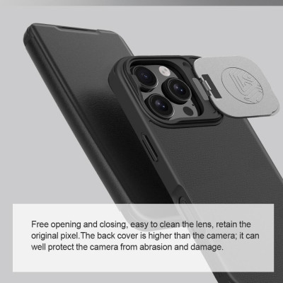 Ốp Lưng Bao Da Gập Nillkin Qin Prop Leather Chống Sốc Cho iPhone 16 Pro Max Đựng Thẻ, Nắp Đậy Bảo Vệ Camera Kiêm Giá Đỡ - Hàng chính hãng