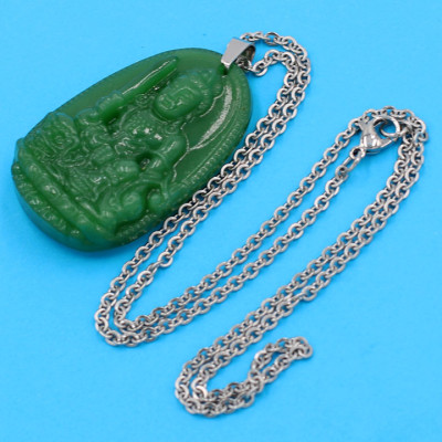 Dây chuyền Văn Thù bồ tát - thạch anh xanh 5cm DITTXN3 - dây inox - tuổi Mão