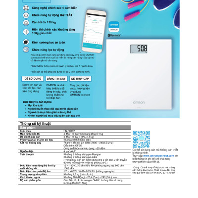 Cân Điện Tử Chỉ Số BMI OMRON HN-300T2 - Kết Nối Điện Thoại - Thương Hiệu Nhật Bản