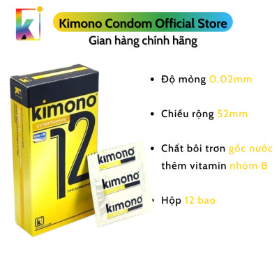 Bao Cao Su Kimono Gold Siêu Mỏng 0.02mm – Bôi Trơn Gốc Nước – Cảm Giác Chân Thật – Hộp 12 Chiếc