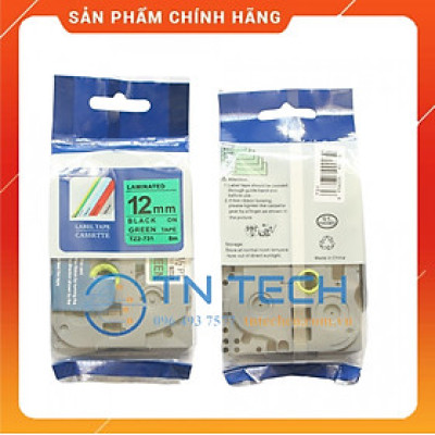 Nhãn In Tz2-731 - Đen nền xanh lá 12mm x 8m - Dùng cho máy in BROTHER - AIMO - PUTY [Hàng nhập khẩu]