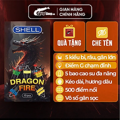 Bao cao su Shell Dragon Fire - Hộp 5 bao gai, bi nổi lớn + 5 bao Shell Performax (Hộp 10 cái)