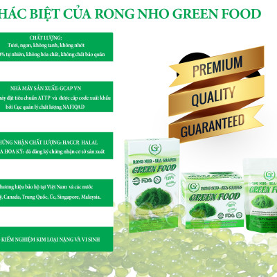 Rong nho biển GREEN FOOD - Sea grapes - Giàu vitamin, khoáng chất và các axit amin  (Túi zipper 100G)