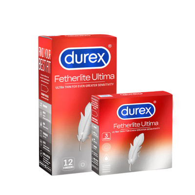 Bộ bao cao su Durex Fetherlite Ultima siêu mỏng, size 52 mm, 1 hộp 12 bao và 1 hộp 3 bao