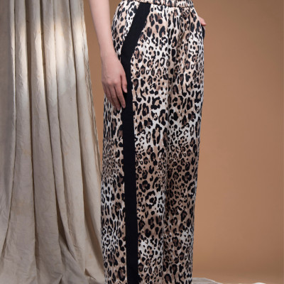 Quần beo lụa cát form suông đắp chiffon dọc LM112431 [BST Da Beo]