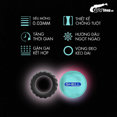 Bao cao su Shell Play Ring 6 tính năng - Hộp 10 cái + 1 Play Box Ring