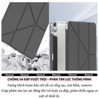 Case/ Ốp/Bao da IPAD hiệu Mutural Clear Pro Cho IPAD Gen 11 A16 2025 / Gen 10 10.9 inch 2022 - Lưng PC trong suốt , viền TPU, Có Khay Đựng Bút, Bao Da Thông Minh, tự động tắt mở màn hình - Hàng nhập khẩu
