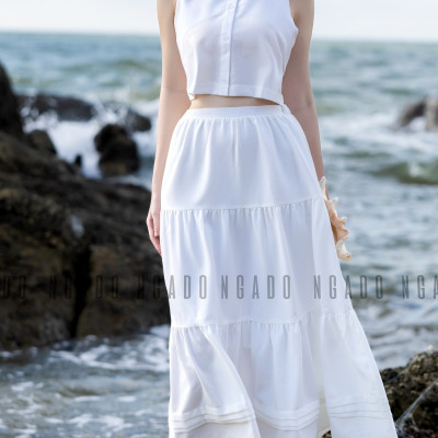 Set áo váy croptop trắng NGADO , váy nữ , set đồ nữ , Set áo nữ thiết kế kèm chân váy