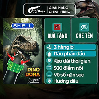Bao cao su Shell Dino Dora - Hộp 2 cái - 1 bao gai, 3 vòng bi + 1 bao Shell Performax