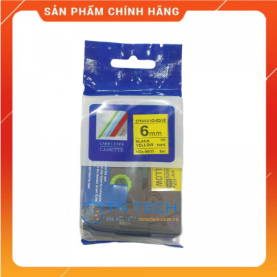Nhãn In HZE-S611 - Đen nền vàng 6mm x 8m - Dùng cho máy in BROTHER - AIMO - PUTY [Hàng nhập khẩu]