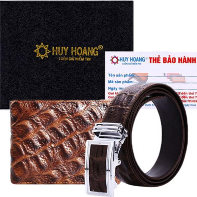 Bộ Ví & Thắt Lưng Nam Vân Cá Sấu Huy Hoàng HT2118-HT4118 (23 x 11,5 cm) - Nâu