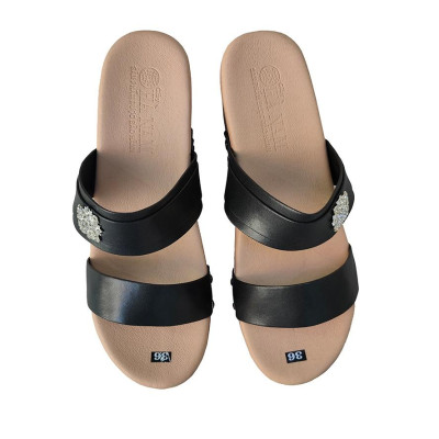 Dép Nữ Quai Ngang Đế Xuồng HÀ NAM Da Bò Thời Trang Cao Cấp 7cm DNU2124