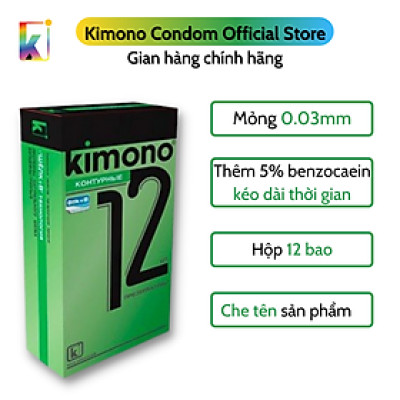 Bao cao su Kimono Green Siêu mỏng 0.03mm - Kéo dài thời gian - Hộp 12 bao