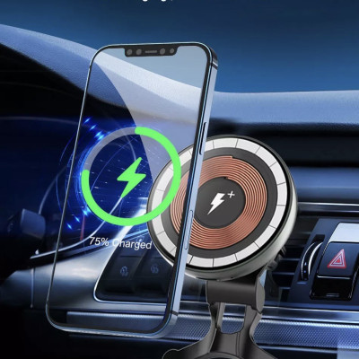 Bộ sạc Oto Wiwu Magentic Wireless Car Charger CH-309 Xoay 360 Độ, Hấp Phụ Từ Tính Mạnh, Sạc Nhanh - Hàng Chính Hãng