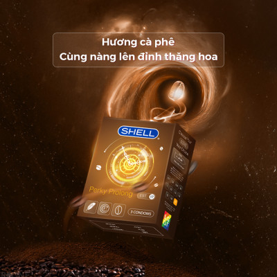 Bao cao su Shell Perky Prolong kéo dài thời gian, hương cà phê - Hộp 3 cái | SHELL CHÍNH HÃNG