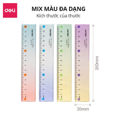 Thước Kẻ Màu Gradient Trong Suốt Deli 15cm Chất Liệu PS Bền Chống Trầy Xước Phù Hợp Với Học Sinh Dân Văn Phòng Học Tập