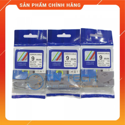 Nhãn In TZ2-FX221 - Đen nền trắng 9mm x 8m - Dùng cho máy in BROTHER - AIMO - PUTY [Hàng nhập khẩu]