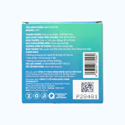 Pharmacity Bao cao su Ultra Invisible hương bạc hà siêu mỏng (3 cái/hộp)