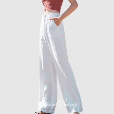 Quần dài nữ suông chất liệu linen mát mẻ , quần có khóa trước và chun sau dễ mặc và dễ phối đồ QD07