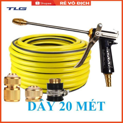 Bộ dây vòi xịt nước rửa xe, tưới cây . tăng áp 3 lần, loại 20m 206318 đầu đồng, cút đồng