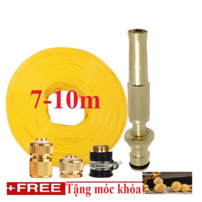 Bộ dây vòi xịt nước rửa xe,tưới cây .tăng áp 3 lần, loại 7m,10m 206587 đầu đồng,cút đồng+tặng móc khoá