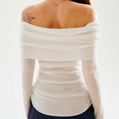 DOTTIE - Áo trễ vai tay dài - Trắng - T0999