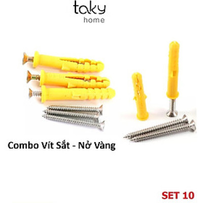 Set 10 Vít + Nở 6 Nhựa Giá Rẻ, Vít Sắt Kèm Nở Vàng 6, Nở Nhựa Đóng Tường, Phù Hợp Lỗ Khoan 6. Takyhome 5080_VIt_No_Re