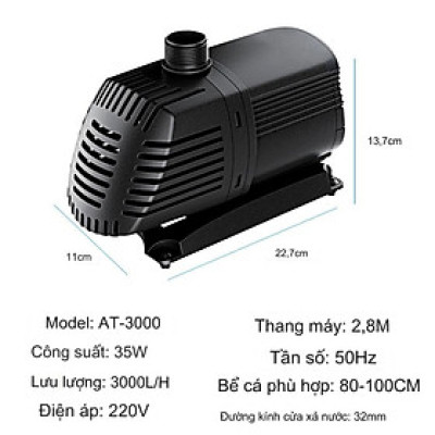 Máy bơm nước ATMAN AT3000 35W, 3000L/Hr lọc nước hồ cá koi, bơm sinh hoạt, tiểu cảnh, đài phun nước cao cấp